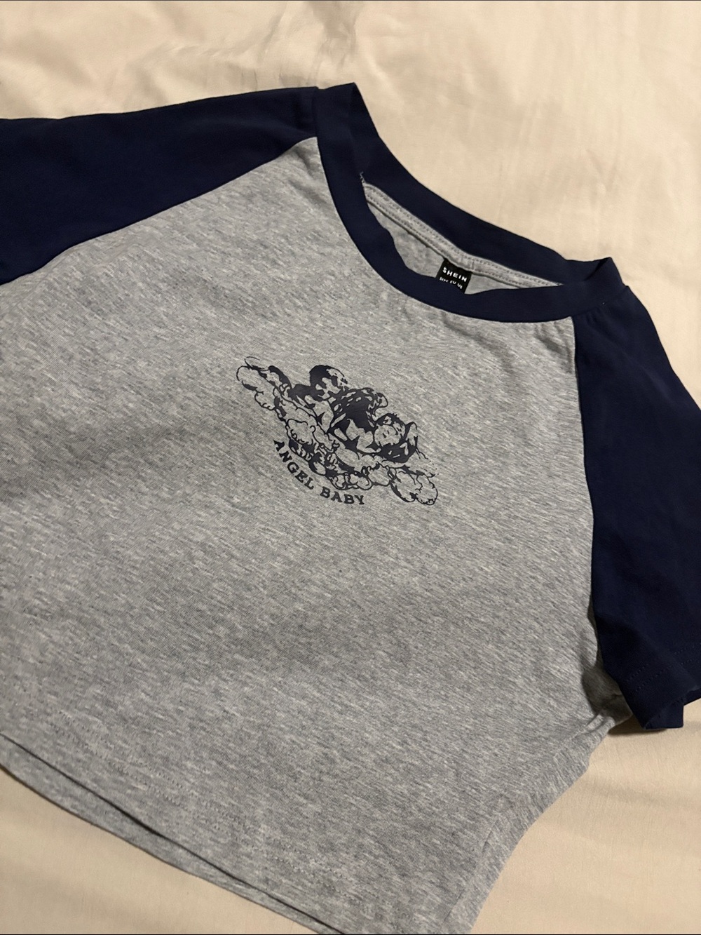 SHEIN Grey & Navy Raglan 'Angel Baby' Tee